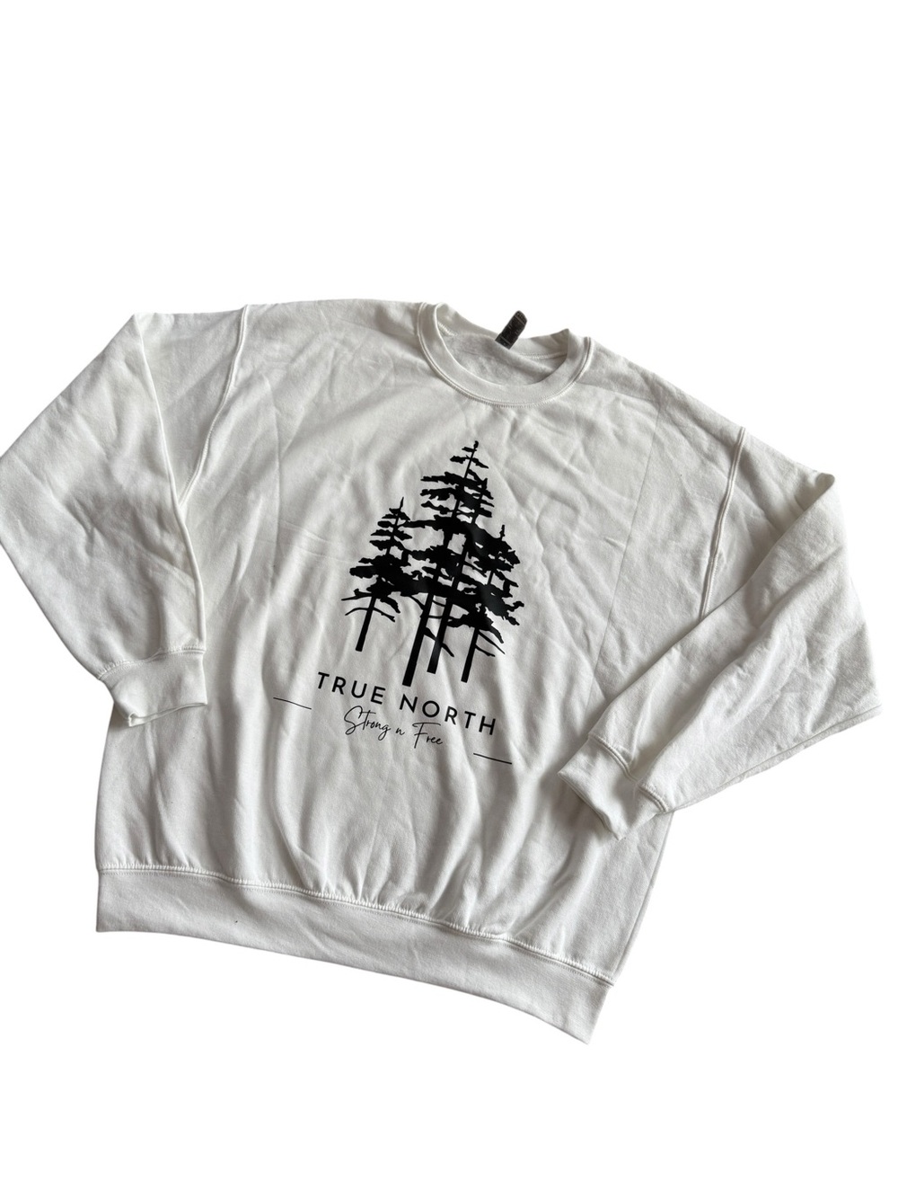 New Gildan White Graphic Sweatshirt -unisex, True north string & free, Sz L
